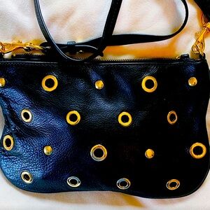 J. Crew Black and Gold Eyelet Bag